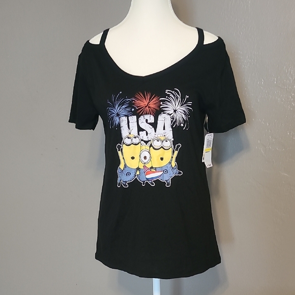 Hybrid Apparel Juniors Women's Minion Americana NWT Small Top Cold Shoulder - Picture 1 of 8